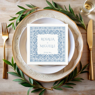 Guardanapo De Papel Casamento de fronteira floral com vintage azul Dus