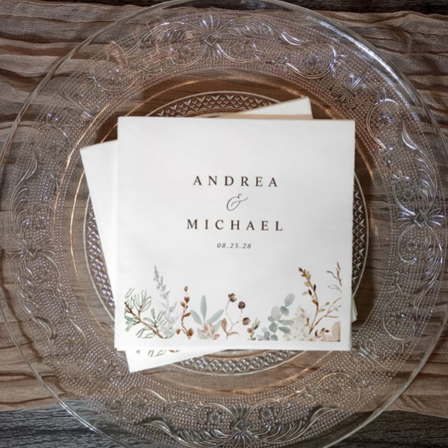 Guardanapo De Papel Casamento de galhos azuis empoeirados (Dusty blue greenery fall winter watercolor wedding napkins)