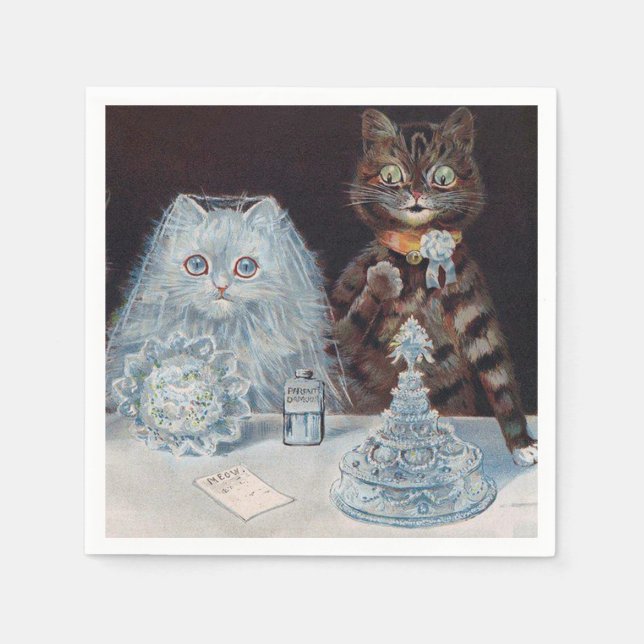 Guardanapo De Papel Casamento de Gato, Casamento, Noiva, Louis Wain (Frente)