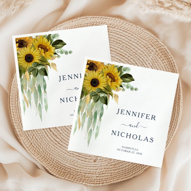 Guardanapo De Papel Casamento de Girassol Floral Moderno (Modern Floral Sunflower Wedding Napkins)