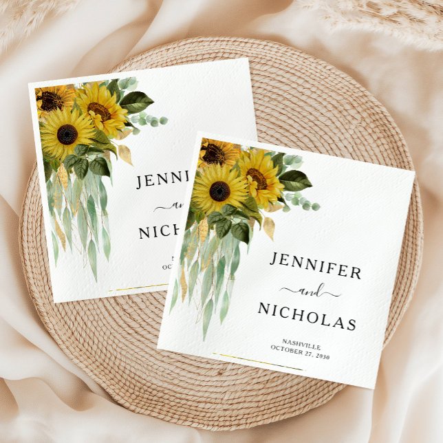 Guardanapo De Papel Casamento de Girassol Floral Moderno (Modern Floral Sunflower Wedding Napkins)