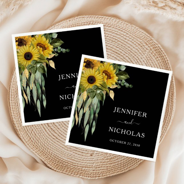 Guardanapo De Papel Casamento de Girassol Negro Moderno (Modern Black Sunflower Wedding Napkins)