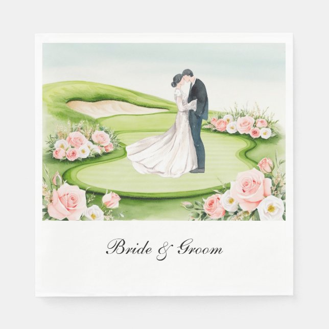 Guardanapo De Papel Casamento de Golfe com Noiva e Groom em curso (Frente)