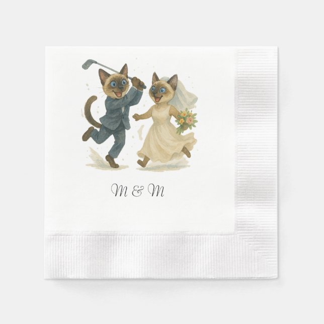 Guardanapo De Papel Casamento de Golfe para Moinhos de Gato (Frente)