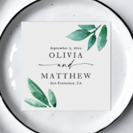 Guardanapo De Papel Casamento de guião verde de jardim de aquarela ele