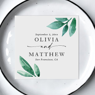 Guardanapo De Papel Casamento de guião verde de jardim de aquarela ele