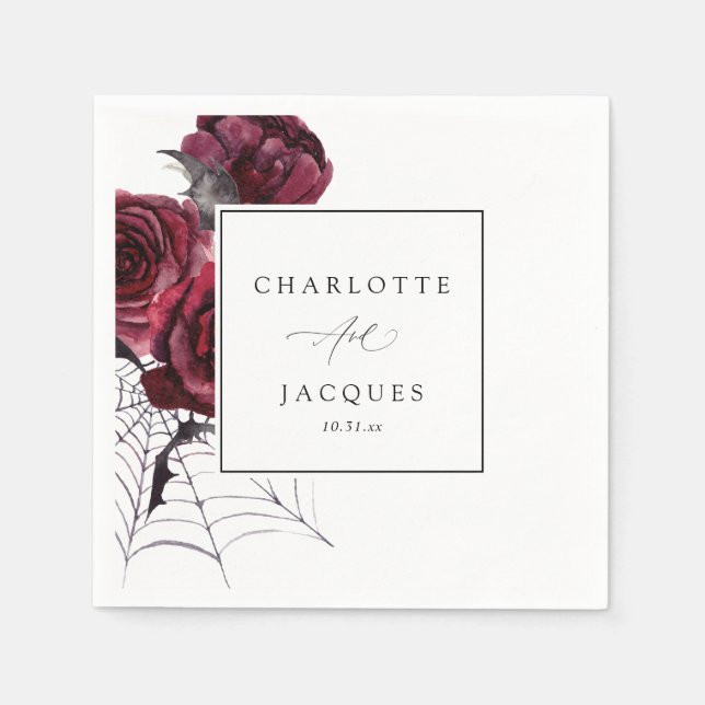 Guardanapo De Papel Casamento de Halloween de rosas vermelhas e morceg (Frente)