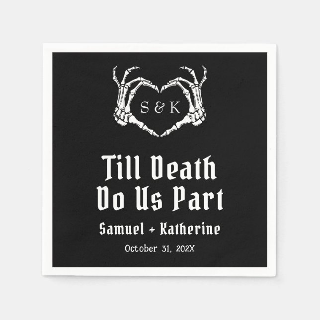 Guardanapo De Papel Casamento de Halloween do Esqueleto Romântico Góti (Frente)
