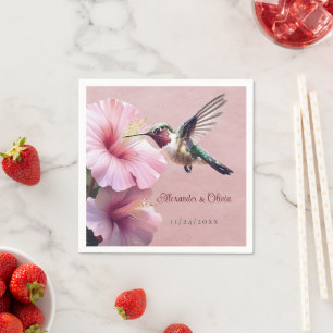 Guardanapo De Papel Casamento de Hummingbird e Hibiscus   Cor de Rosa