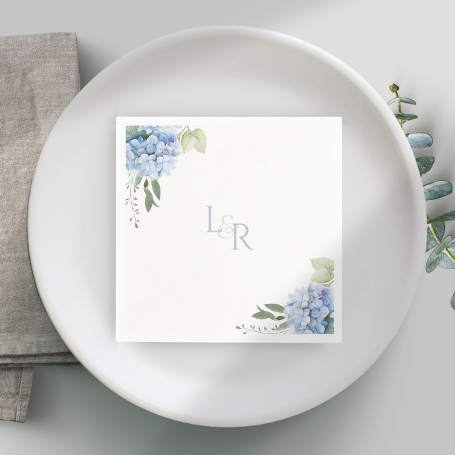Guardanapo De Papel Casamento de Hydrangea Azul e Branco com Aquarela  (Criador carregado)
