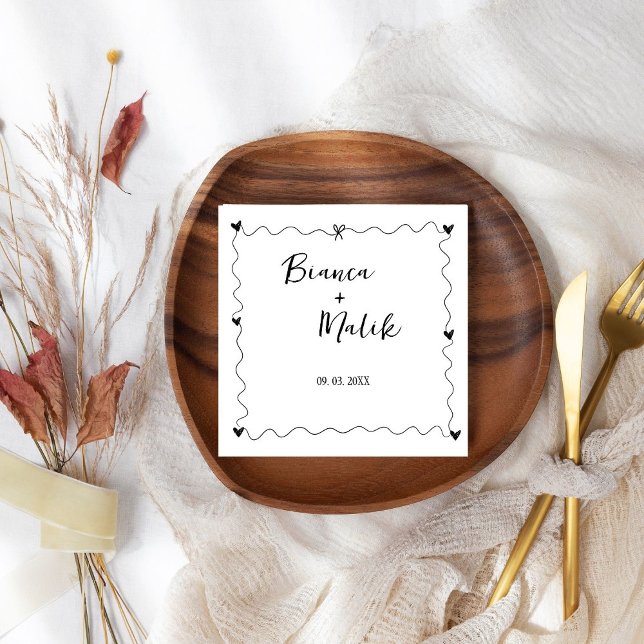 Guardanapo De Papel Casamento de ilustração preto desenhado à mão (Criador carregado)