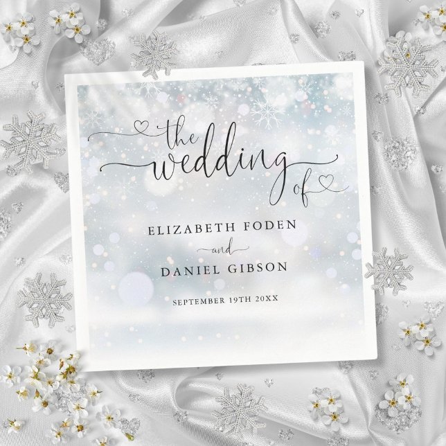 Guardanapo De Papel Casamento de Inverno com Letra de Coração Moderna (Modern Heart Script Winter Wedding Napkins)