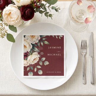 Guardanapo De Papel Casamento de Inverno com Peônia Branca em Aquarela