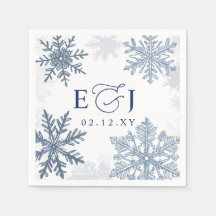Casamento de Inverno Flocos de Neve Azul Prata Mon