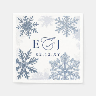 Guardanapo De Papel Casamento de Inverno Flocos de Neve Azul Prata Mon