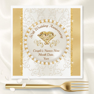 Guardanapo De Papel Casamento de Ivory e Ouro Aniversário Napkins, 50º