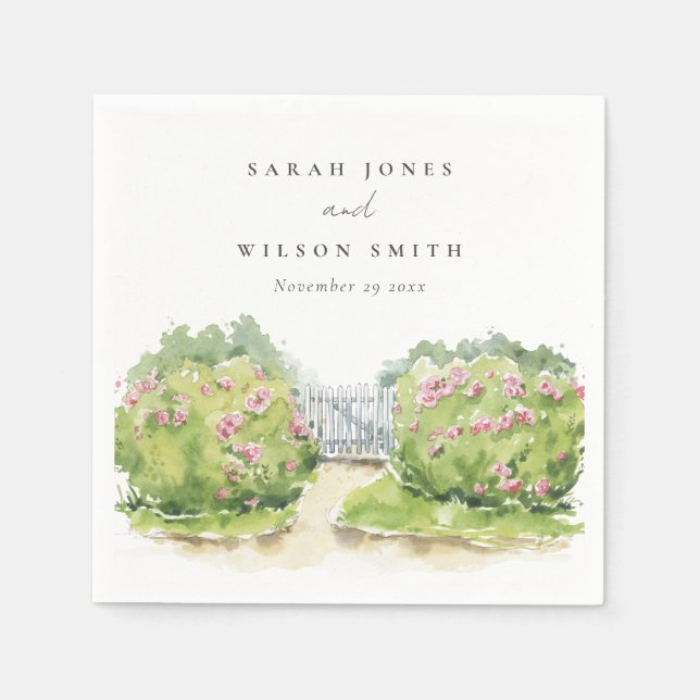 Guardanapo De Papel Casamento de Jardim de Algodão de Aquarela Pastel  (Frente)