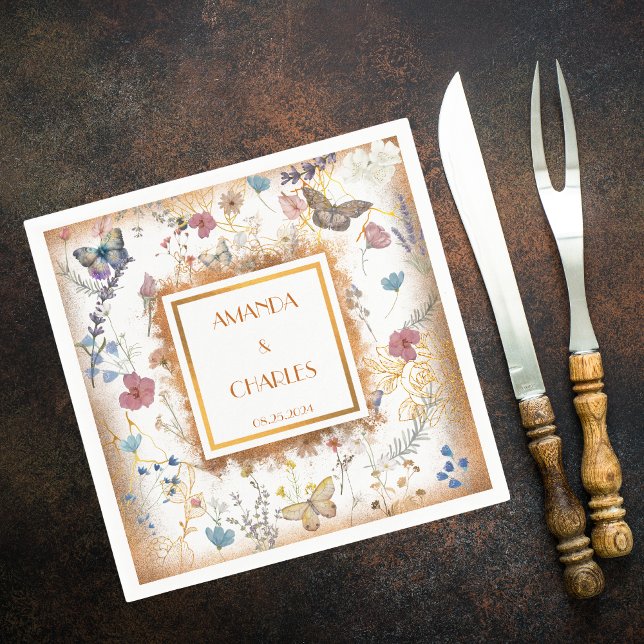 Guardanapo De Papel Casamento de Jardim de Borboleta Dourada rosa (Criador carregado)