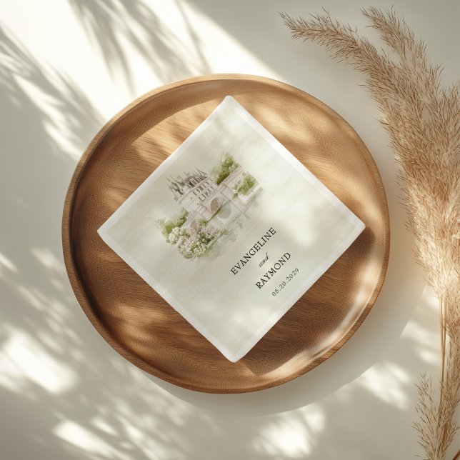 Guardanapo De Papel Casamento de Jardim de Manor de Aquarela Elegante (Criador carregado)