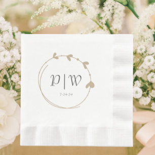 Guardanapo De Papel Casamento de Khaki Simple Heart Wreath Monograma