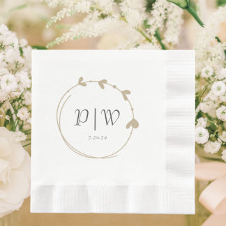 Guardanapo De Papel Casamento de Khaki Simple Heart Wreath Monograma
