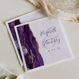 Guardanapo De Papel Casamento de Lavanda Dourada com Agate Geode Purpl