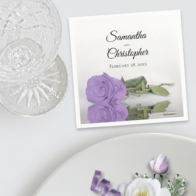 Guardanapo De Papel Casamento de Lavanda Roxo Elegante e Longa Rosa (In Situ with Plate)