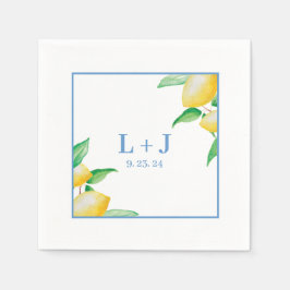 Guardanapo De Papel Casamento de Limão com Cor de Água do Mediterrâneo