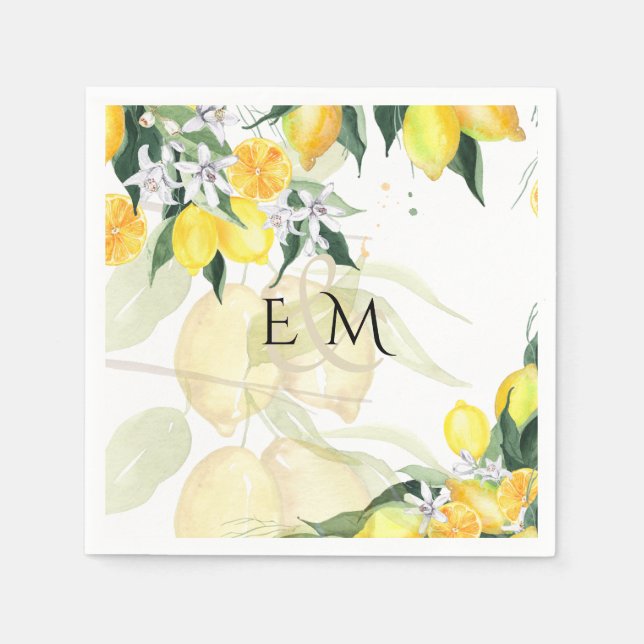 Guardanapo De Papel Casamento de limões amarelos frescos (Frente)