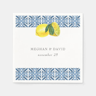 Guardanapo De Papel Casamento de Limões Azulejos Azuis do Mediterrâneo