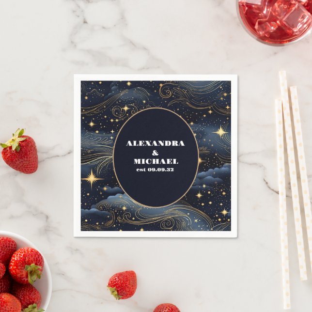 Guardanapo De Papel Casamento de Lua das Estrelas Azuis Celestiais (Insitu)