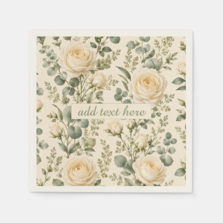 Guardanapo De Papel Casamento de Luxo Rosa Marfim e Eucalipto Verde Sá