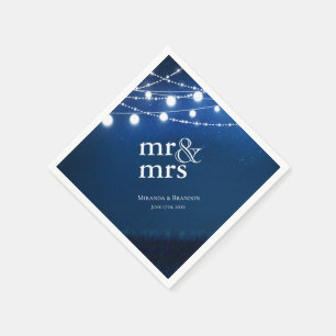 Guardanapo De Papel Casamento de luzes de corda azul e prata