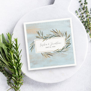 Guardanapo De Papel Casamento de madeira azul da erva botânica rústi