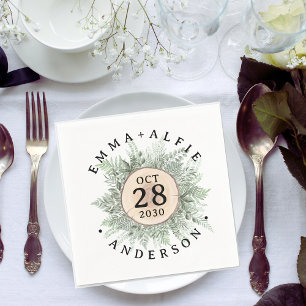Guardanapo De Papel Casamento de Madeira Floral Rustic Watercolor Gree