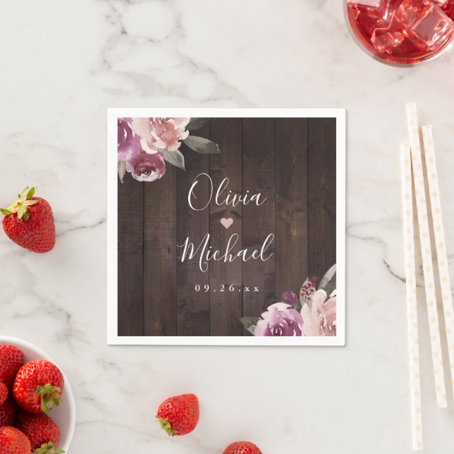 Guardanapo De Papel Casamento de madeiras rústicas florais e de amora (Insitu)