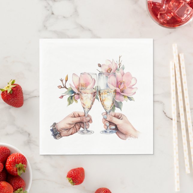 Guardanapo De Papel Casamento de Magnolias e Óculos de Champanhe (Insitu)