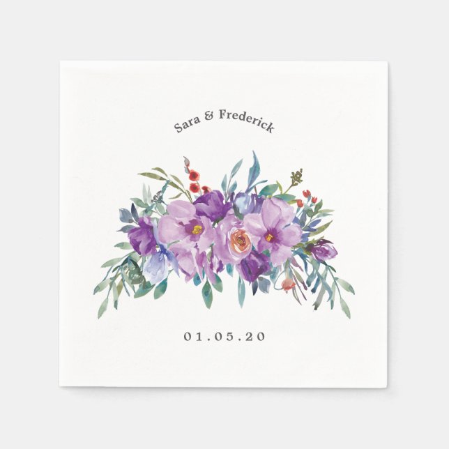 Guardanapo De Papel Casamento de Magnolias e Rosas Roxas (Frente)