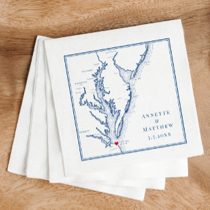 Guardanapo De Papel Casamento de Mapa Azul do Marinho Elegante Virgini