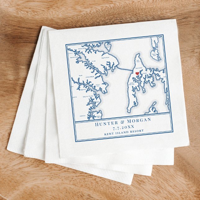 Guardanapo De Papel Casamento de Mapa de Stevensville em Stevensville, (These Kent Island map napkins are perfect for your Kent Island Maryland destination wedding)