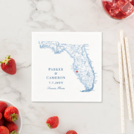 Guardanapo De Papel Casamento de Mapa Elegante Sarasota na Flórida