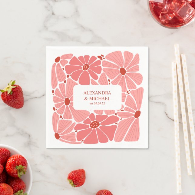 Guardanapo De Papel Casamento de margarida rosa moderno e descolado (Insitu)
