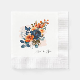 Guardanapo De Papel Casamento de marinho Azul e Pena Laranja