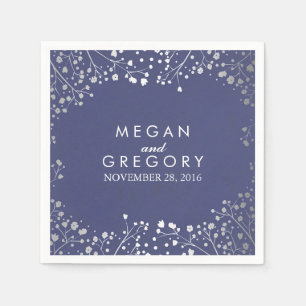 Guardanapo De Papel Casamento de Marinho Floral de Prata de Bebê