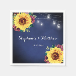 Guardanapo De Papel Casamento de Marinho Rustic Sunflower Mason Jar Li