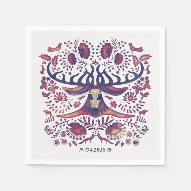 Guardanapo De Papel Casamento de marinhos cervos e animais florestais (Frente)