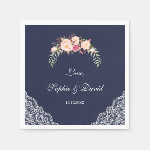 Guardanapo De Papel Casamento de Marinhos de rendas com Flores Rosa-Bl