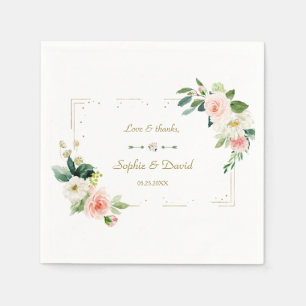 Guardanapo De Papel Casamento de Marinhos Dourados com Flores de Água