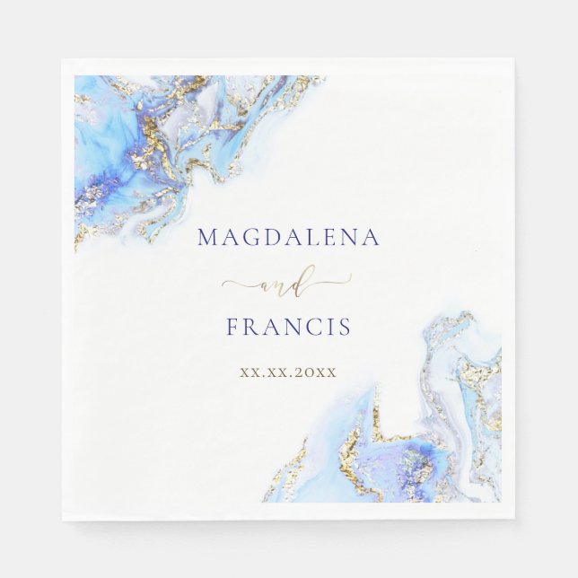 Guardanapo De Papel casamento de mármore azul Napkins (Frente)