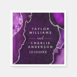 Guardanapo De Papel Casamento de mármore de agata de roxo e prata